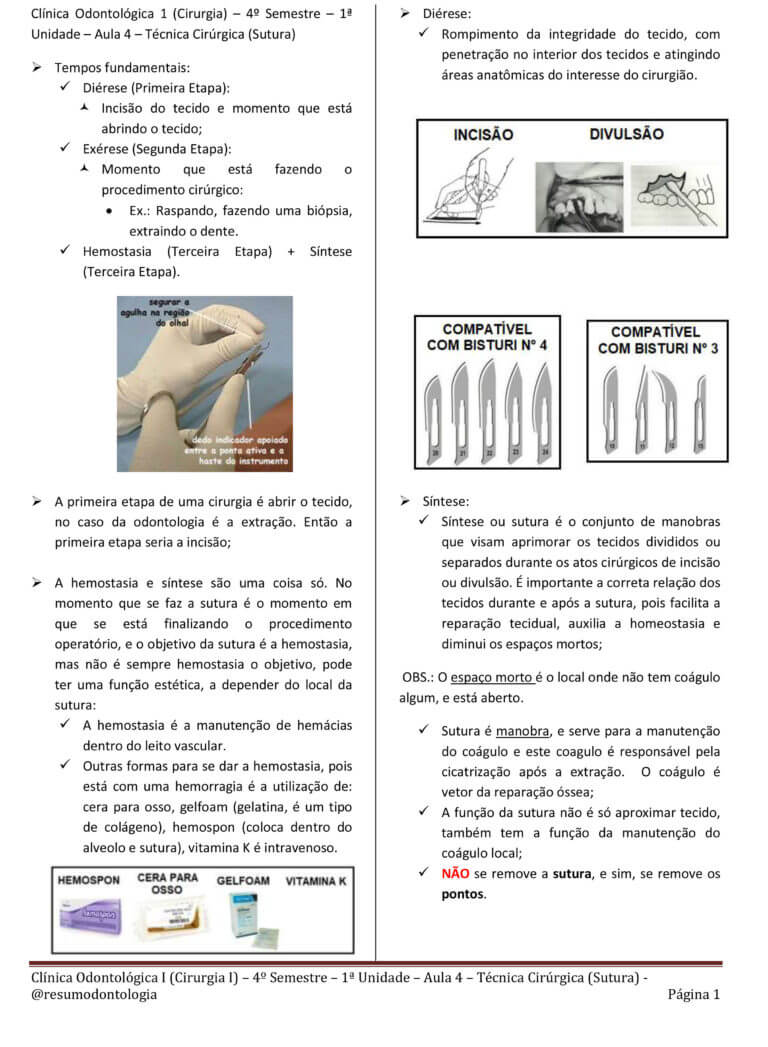 Clínica Odontológica 1 (Cirurgia) – 4º Semestre – 1ª Unidade – Aula 4 – Técnica Cirúrgica (Sutura) - ATUALIZADO-1